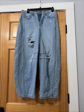 Light Blue Distressed Wide-Leg Jeans - Women